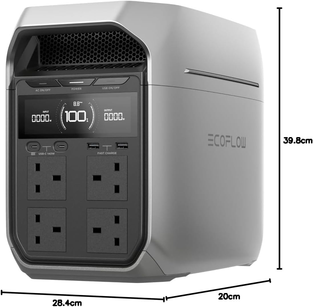 EF ECOFLOW DELTA 3 Plus Przenośna stacja zasilania E, bateria LiFePO4 1024 Wh, pełne naładowanie w 56 minut, generator fotowoltaiczny 1800 W (w trybie podwyższenia mocy 3600 W)