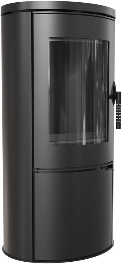 KRATKI Stalowy kominek wolnostojący KOZA AB Ø 150 8 kW, Klasa energetyczna A, Kominek na drewno, Norma BImSchV 2, Stalowo-żeliwny, BLACK