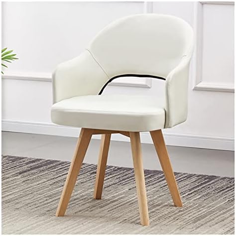 Fotel obrotowy w stylu Mid Century Modern z wyściełanym siedziskiem i nogami z litego drewna bukowego, bez kółek, do użytku w biurze, jadalni lub salonie (jeden rozmiar, kremowy)