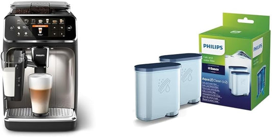 Philips 5400 Series W pełni automatyczny Ekspres do Kawy, EP5447/90 & Philips AquaClean Antywapienny filtr wody, do Ekspresów do kawy z funkcją AquaClean, CA6903/22