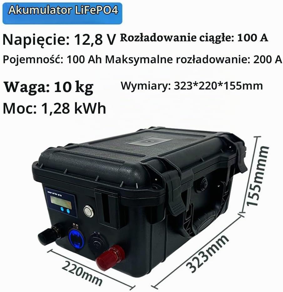 12V 100Ah LifePO4 Zawiera Bluetooth i ładowarkę 10A, Akumulator Morski Litowy z 100A BMS Głęboki Cykl Klasa A Bateria LiFePO4 z LCD Idealny do Off-Grid, RV, Systemu Solarnego, Łódźi