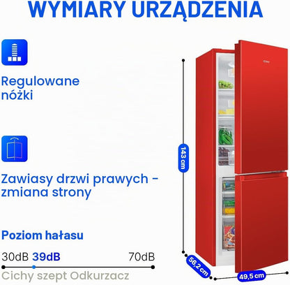 Bomann 175L czerwona lodówka i zamrażarka KG320-2-czerwona, Pojemność netto: 175 l, bezstopniowa regulacja temperatury, zawiasy do drzwi po prawej stronie, wymienne, regulowane nóżki