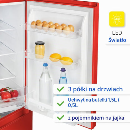 Bomann 175L czerwona lodówka i zamrażarka KG320-2-czerwona, Pojemność netto: 175 l, bezstopniowa regulacja temperatury, zawiasy do drzwi po prawej stronie, wymienne, regulowane nóżki