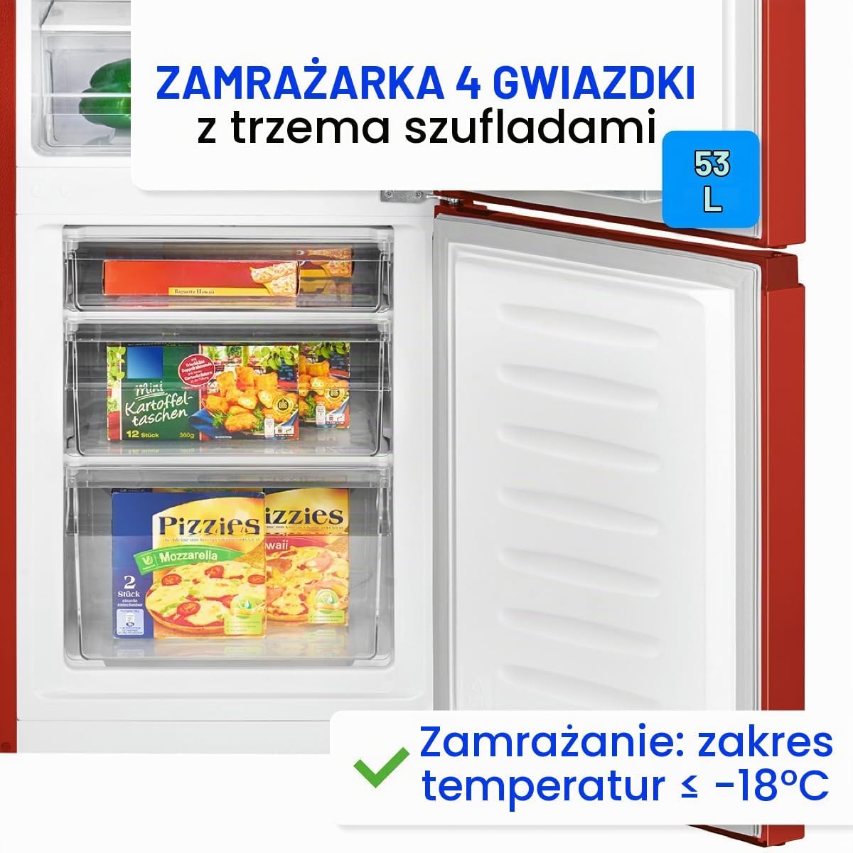 Bomann 175L czerwona lodówka i zamrażarka KG320-2-czerwona, Pojemność netto: 175 l, bezstopniowa regulacja temperatury, zawiasy do drzwi po prawej stronie, wymienne, regulowane nóżki