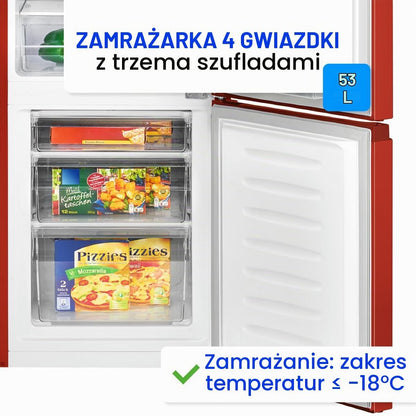 Bomann 175L czerwona lodówka i zamrażarka KG320-2-czerwona, Pojemność netto: 175 l, bezstopniowa regulacja temperatury, zawiasy do drzwi po prawej stronie, wymienne, regulowane nóżki