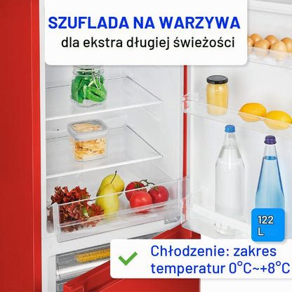 Bomann 175L czerwona lodówka i zamrażarka KG320-2-czerwona, Pojemność netto: 175 l, bezstopniowa regulacja temperatury, zawiasy do drzwi po prawej stronie, wymienne, regulowane nóżki