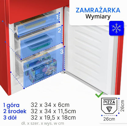 Bomann 175L czerwona lodówka i zamrażarka KG320-2-czerwona, Pojemność netto: 175 l, bezstopniowa regulacja temperatury, zawiasy do drzwi po prawej stronie, wymienne, regulowane nóżki