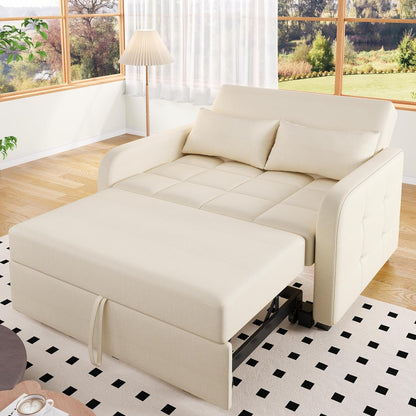 Dolamaní sofa rozkładana z funkcją spania i skrzynią na pościel, sofa 2-osobowa 127 cm szerokość x 75 cm głębokość, rozkładana do rozmiaru leżanki 127 x 125 cm (Beige)